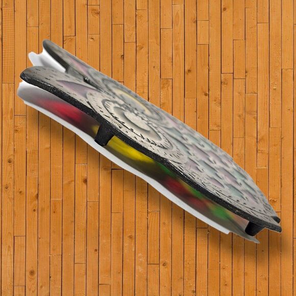 Set of 2 Vintage Cast Iron Owl Trivets Stained Glass Style Red Green Yellow MCM - Picture 4 of 6